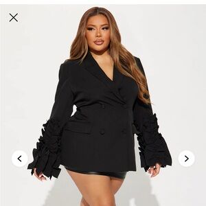 Black Blazer with Statement Ruffled Sleeves